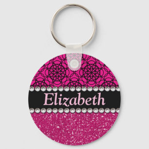 Glitter Pink en Black Pattern Rhinestones Sleutelhanger