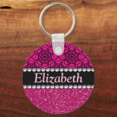 Glitter Pink en Black Pattern Rhinestones Sleutelhanger (Voorkant)