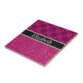 Glitter Pink en Black Pattern Rhinestones Tegeltje (Zijkant)