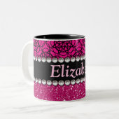 Glitter Pink en Black Pattern Rhinestones Tweekleurige Koffiemok (Voorkant links)