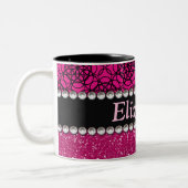 Glitter Pink en Black Pattern Rhinestones Tweekleurige Koffiemok (Links)