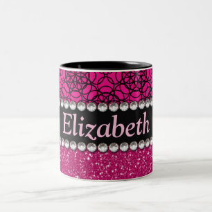 Glitter Pink en Black Pattern Rhinestones Tweekleurige Koffiemok