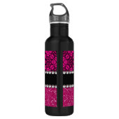Glitter Pink en Black Pattern Rhinestones Waterfles (Achterkant)