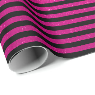 Glitter Pink en Black Stripes Cadeaupapier
