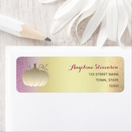 Glitter Pink en Gold Pumpkin Return Address Etiket