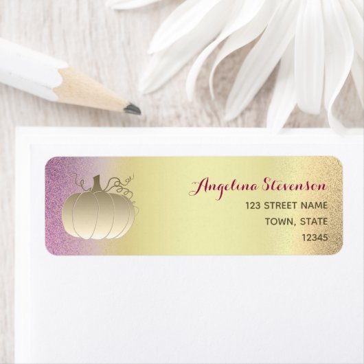 Glitter Pink en Gold Pumpkin Return Address Etiket (Insitu)