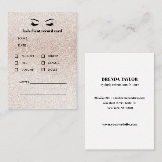Glitter PINK Eyelash Extension Client Consultation Visitekaartje (Voorkant / Achterkant)