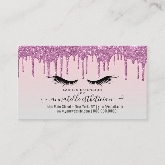 Glitter Pink Eyelash Extension Loyalty Visitekaartje (Voorkant)