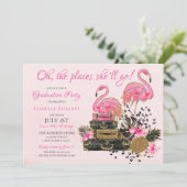 Glitter Pink Flamingo Cheetah Afstudeerfeest Kaart (Staand voorkant)