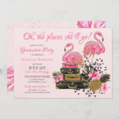 Glitter Pink Flamingo Cheetah Afstudeerfeest Kaart (Voorkant / Achterkant)