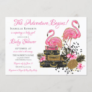 Glitter Pink Flamingo Leopard Print Baby shower Kaart