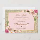 Glitter Pink Floral zal je mijn Bridesmaid zijn Kaart (Voorkant)