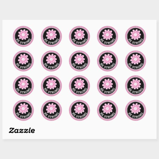 Glitter Pink Flower Breast Cancer Awareness Design Ronde Sticker (Vel)