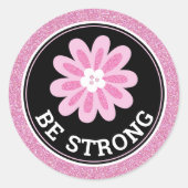 Glitter Pink Flower Breast Cancer Awareness Design Ronde Sticker (Voorkant)