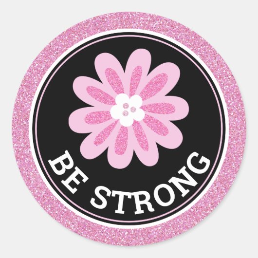 Glitter Pink Flower Breast Cancer Awareness Design Ronde Sticker (Voorkant)