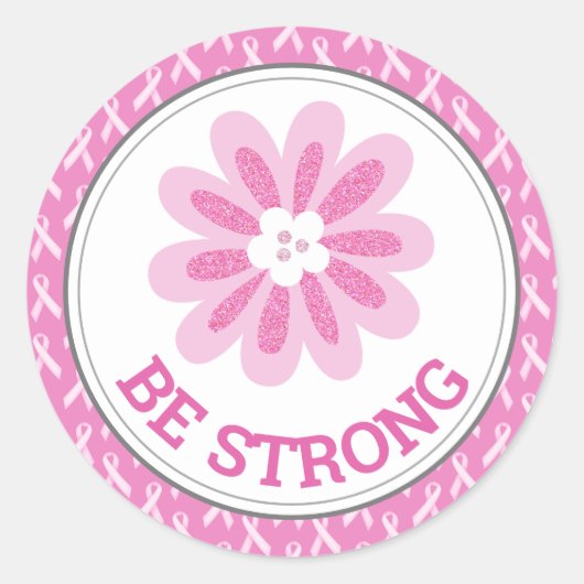 Glitter Pink Flower Breast Cancer Awareness Design Ronde Sticker (Voorkant)