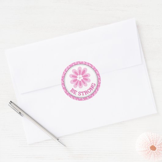 Glitter Pink Flower Breast Cancer Awareness Design Ronde Sticker (Envelop)