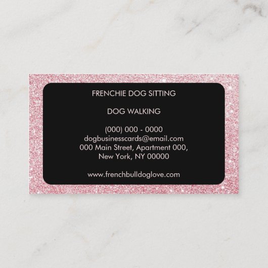 Glitter Pink French Bulldog Groomer Dog Walking Visitekaartje (Achterkant)