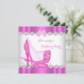 Glitter Pink Glamor High Heels Birthday Party Kaart (Staand voorkant)