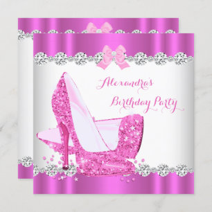 Glitter Pink Glamor High Heels Birthday Party Kaart