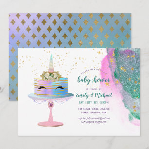 Glitter Pink Gold Unicorn Cake BABY SHOWER Girl Kaart