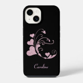 Glitter Pink Heart Swirl Monogram iPhone Hoesje (Achterkant)
