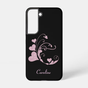Glitter Pink Heart Swirl Monogram Samsung Galaxy Hoesje
