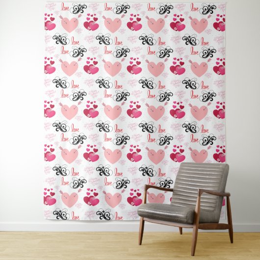 glitter pink heart vibrant romantic wallpaper wandkleed (In situ)