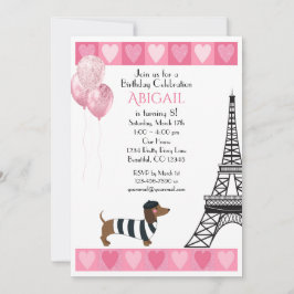 Glitter Pink Hearts Eiffeltower Dog Kaart