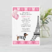 Glitter Pink Hearts Eiffeltower Dog Kaart (Staand voorkant)