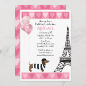 Glitter Pink Hearts Eiffeltower Dog Kaart (Voorkant / Achterkant)