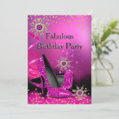 Glitter Pink Heels Birthday Party Gold Black Pearl Kaart (Staand voorkant)