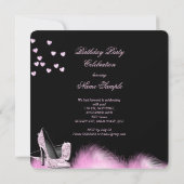  Glitter Pink High Heels Birthday Party Kaart (Achterkant)