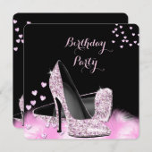  Glitter Pink High Heels Birthday Party Kaart (Voorkant / Achterkant)