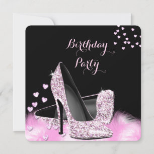 Glitter Pink High Heels Birthday Party Kaart