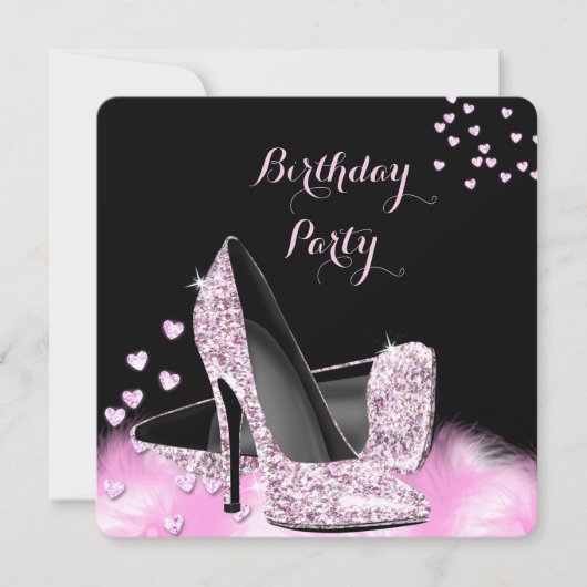  Glitter Pink High Heels Birthday Party Kaart (Voorkant)