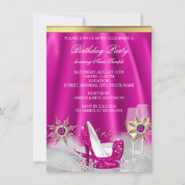 Glitter Pink High Heels Gold Champagne Party Kaart