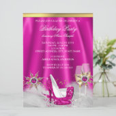 Glitter Pink High Heels Gold Champagne Party Kaart (Staand voorkant)