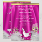 Glitter Pink High Heels Gold Champagne Party Kaart (Voorkant / Achterkant)