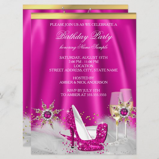 Glitter Pink High Heels Gold Champagne Party Kaart (Voorkant / Achterkant)