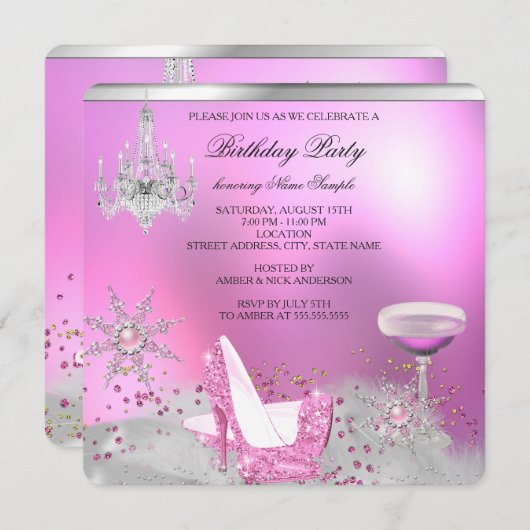 Glitter Pink High Hiel Shoes Champagne Party 2 Kaart (Voorkant / Achterkant)