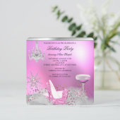 Glitter Pink High Hiel Shoes Champagne Party 2 Kaart (Staand voorkant)