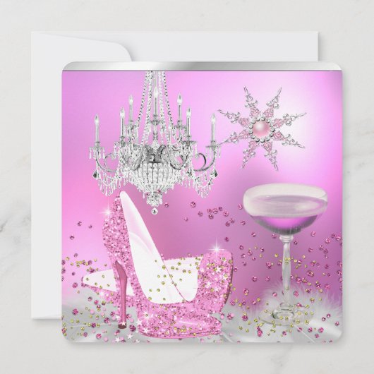 Glitter Pink High Hiel Shoes Champagne Party 2 Kaart (Achterkant)