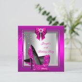 Glitter Pink High Hiel Silver Birthday Party Kaart (Staand voorkant)