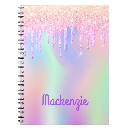 Glitter pink iridescent unicorn girl notitieboek (Voorkant)