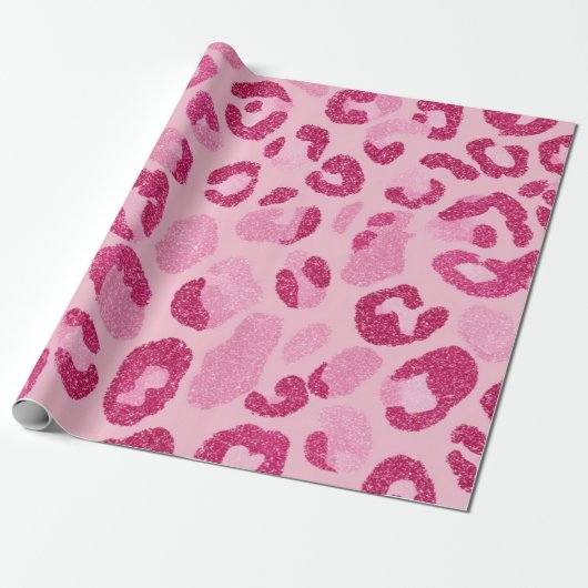 Glitter Pink Leopard Pattern Cadeaupapier (Uitgerold)