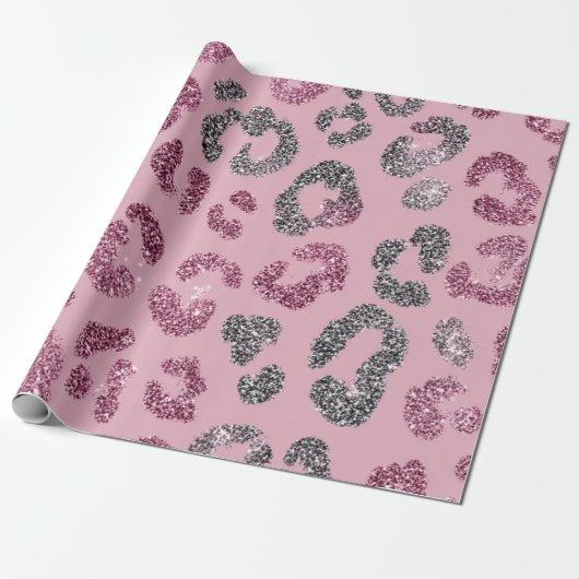 Glitter Pink Leopard Pattern Cadeaupapier (Uitgerold)