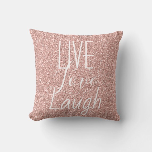 Glitter Pink Live Liefde Lach Motivatie Kussen (Voorkant)