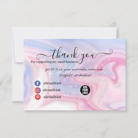 Glitter Pink Marble Splash Liquid Hartelijk dank Bedankkaart (Voorkant)