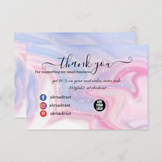 Glitter Pink Marble Splash Liquid Hartelijk dank Bedankkaart (Voorkant / Achterkant)